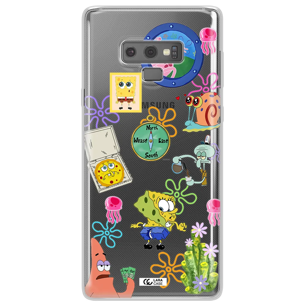 a collection of cartoon characters Samsung Note 9 Clear TPU Case