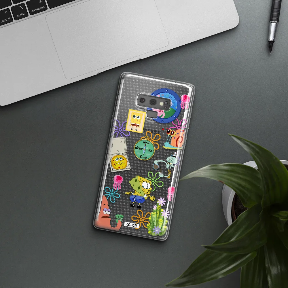 a collection of cartoon characters Samsung Note 9 Clear TPU Case