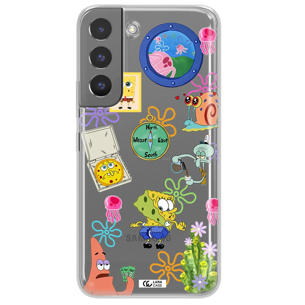 a collection of cartoon characters Samsung S 22 Plus Clear TPU Case