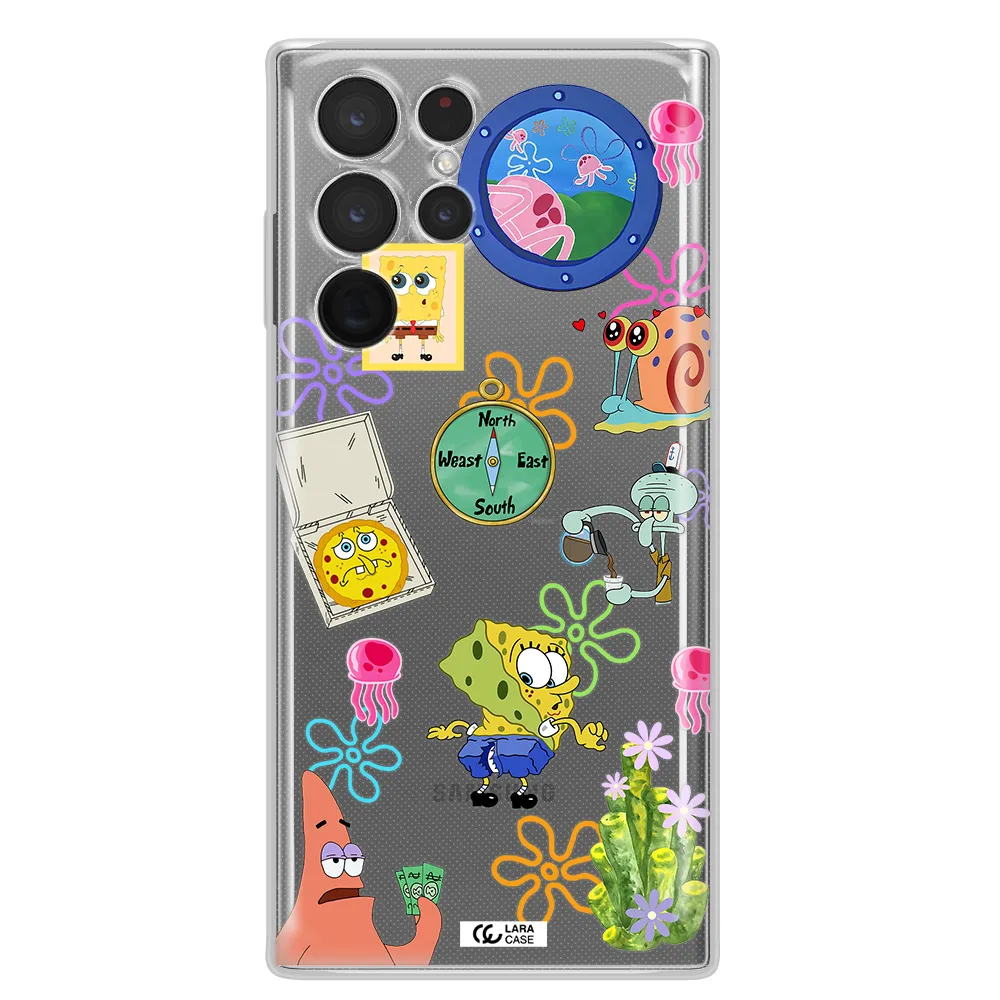a collection of cartoon characters Samsung S 22 Ultra Clear TPU Case