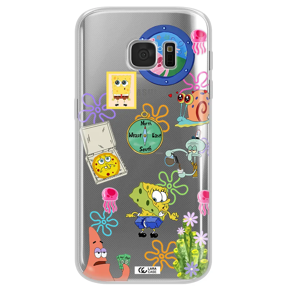 a collection of cartoon characters Samsung S 7 Clear TPU Case