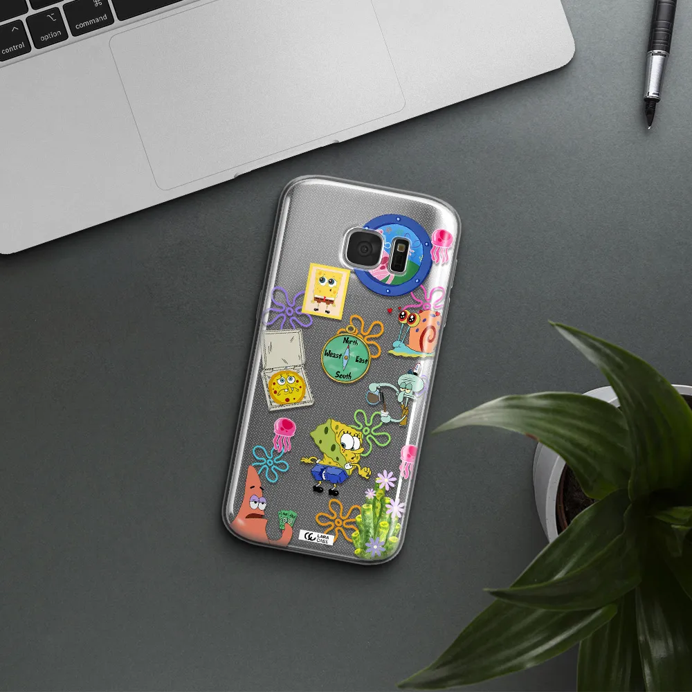 a collection of cartoon characters Samsung S 7 Clear TPU Case