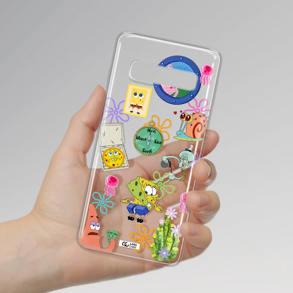 a collection of cartoon characters Samsung S10 Plus Clear TPU Case