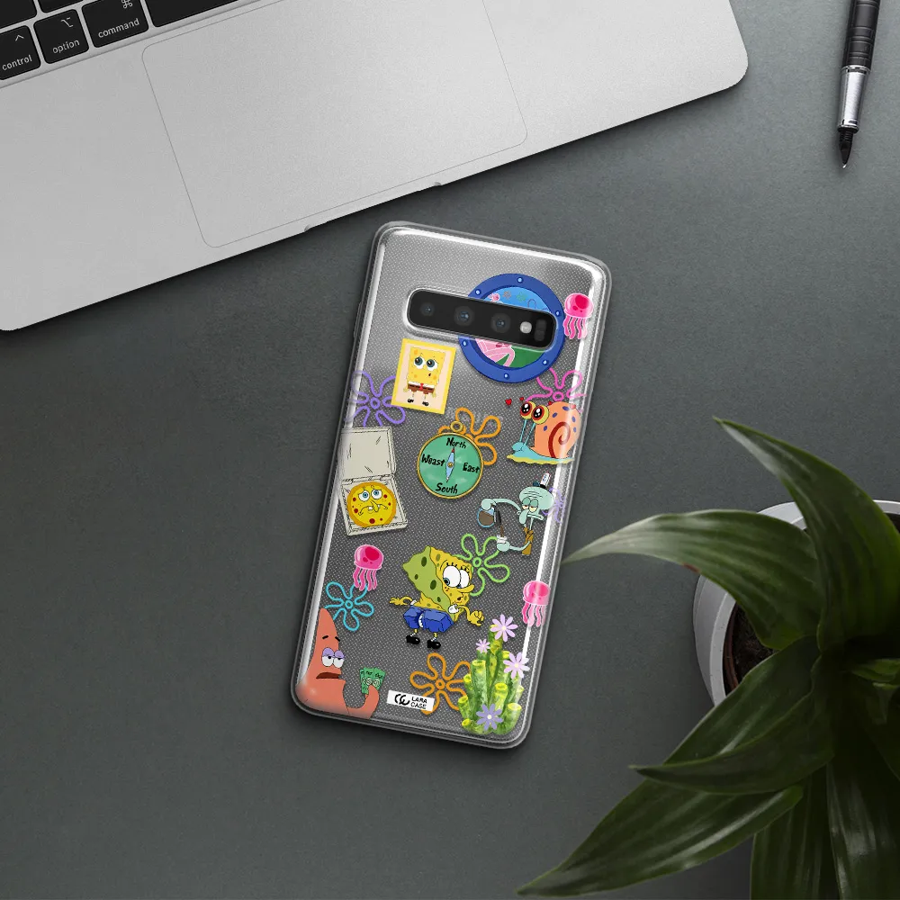 a collection of cartoon characters Samsung S10 Plus Clear TPU Case