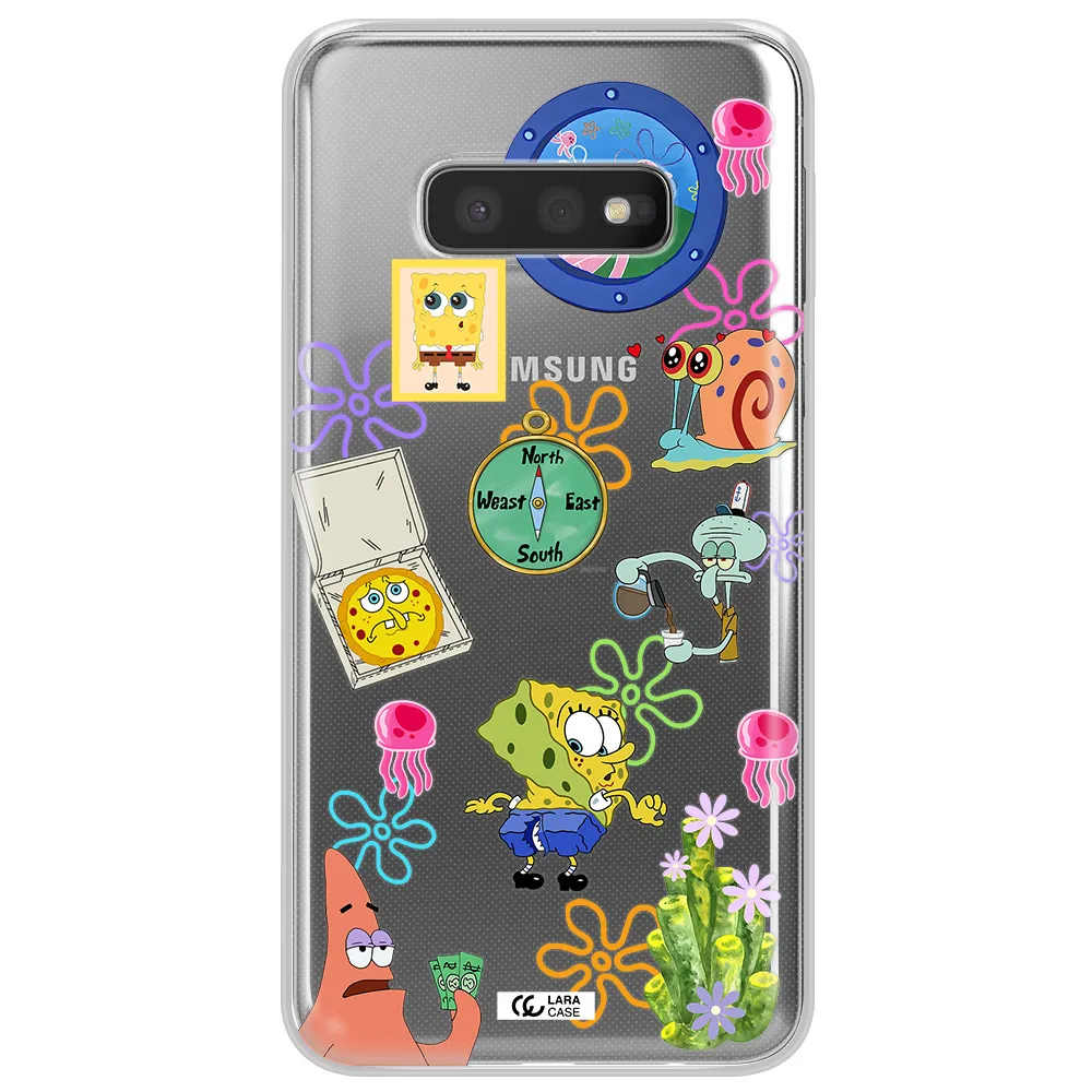 a collection of cartoon characters Samsung S10e Clear TPU Case