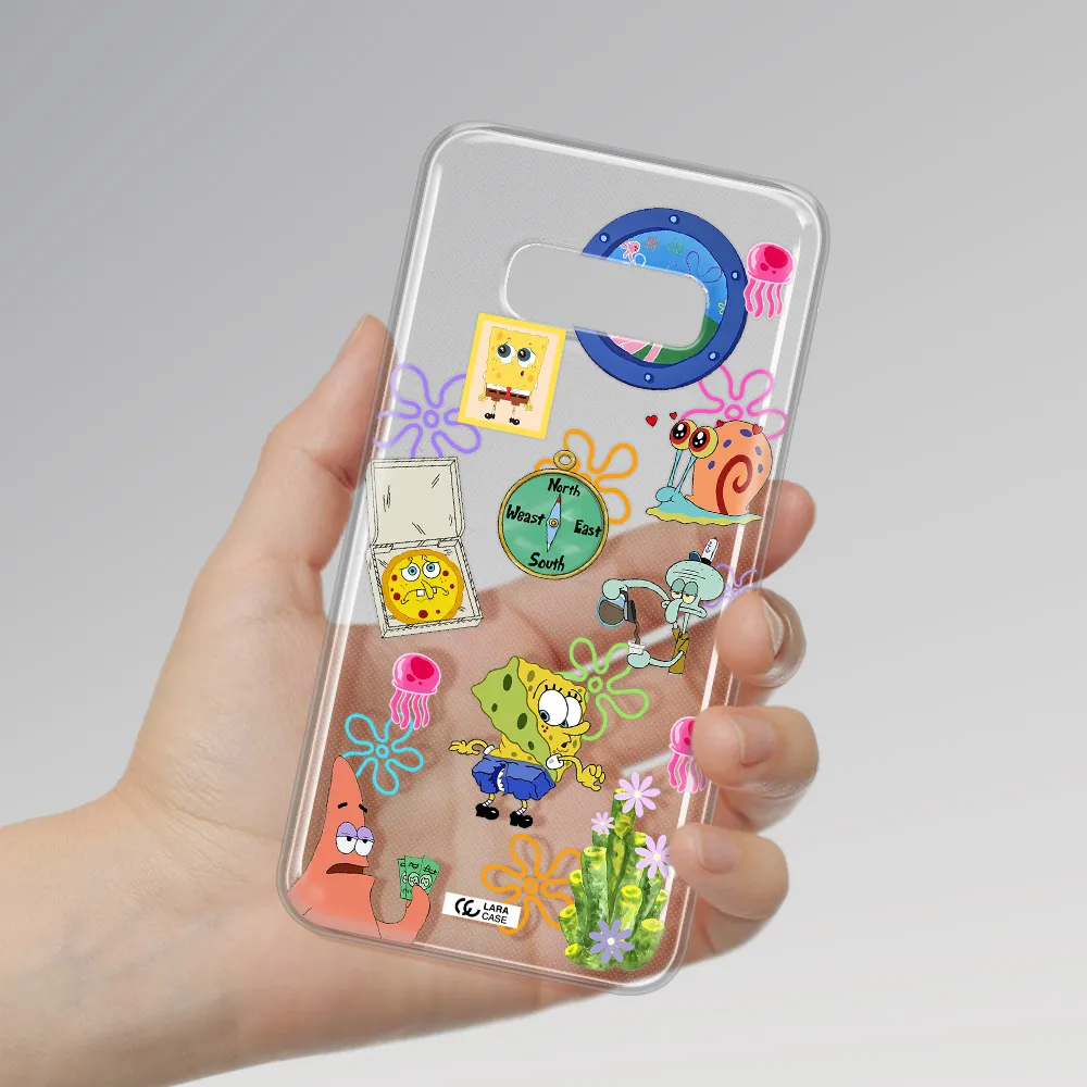 a collection of cartoon characters Samsung S10e Clear TPU Case