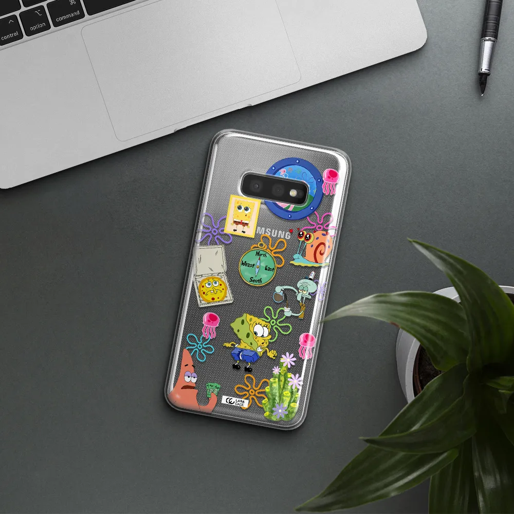 a collection of cartoon characters Samsung S10e Clear TPU Case
