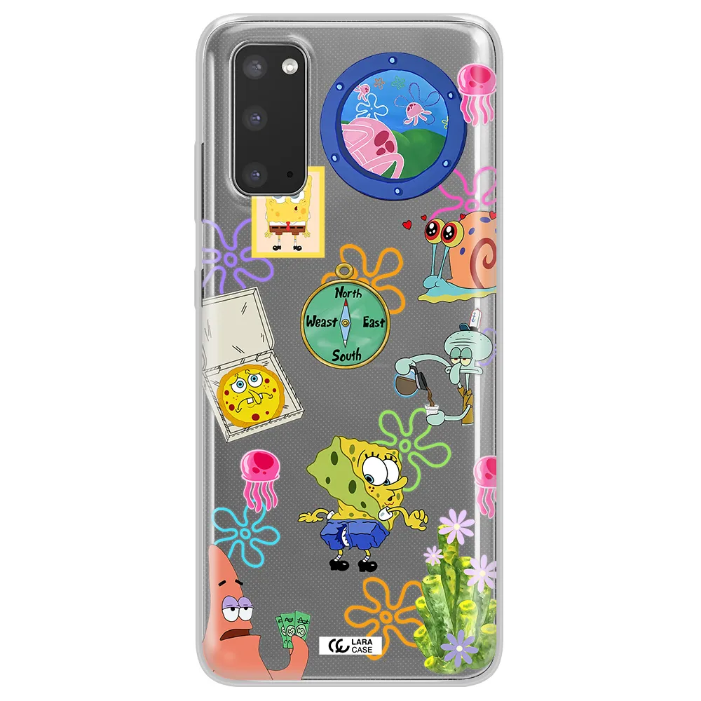 a collection of cartoon characters Samsung S20 Clear TPU Case