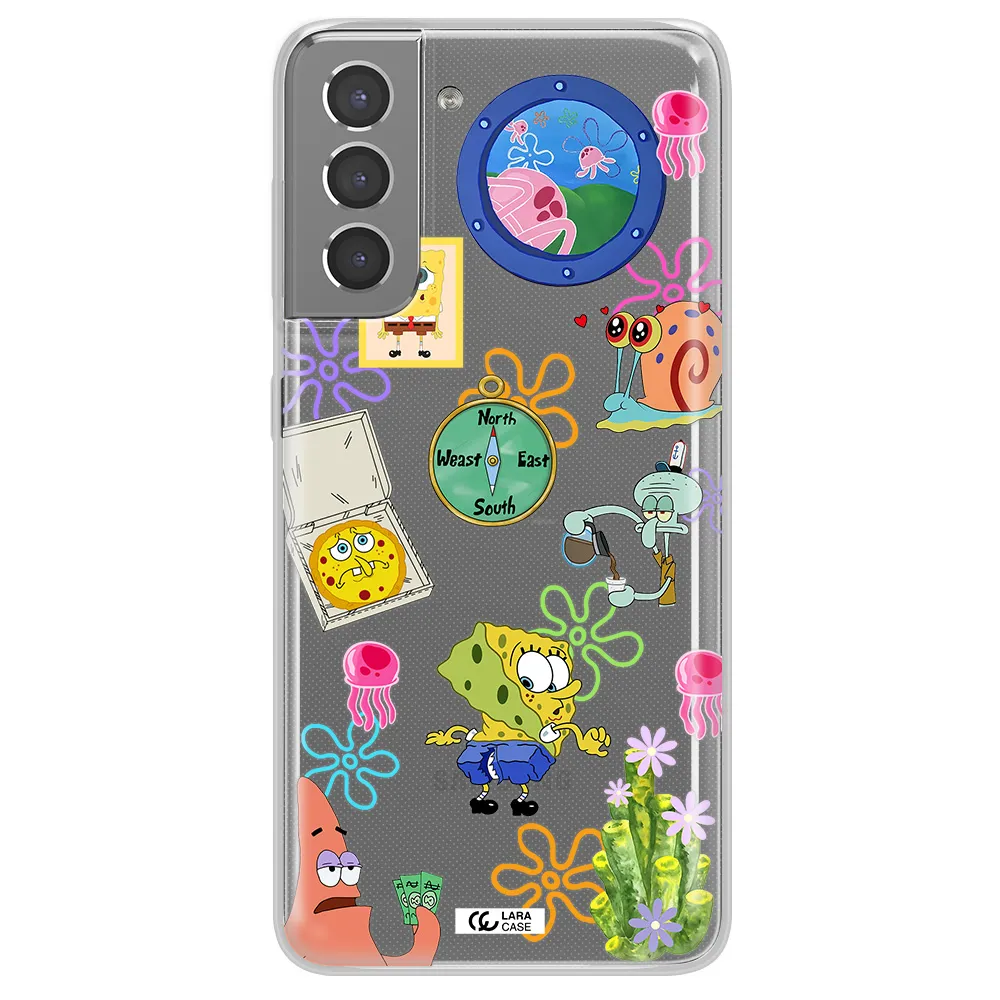 a collection of cartoon characters Samsung S21 Clear TPU Case
