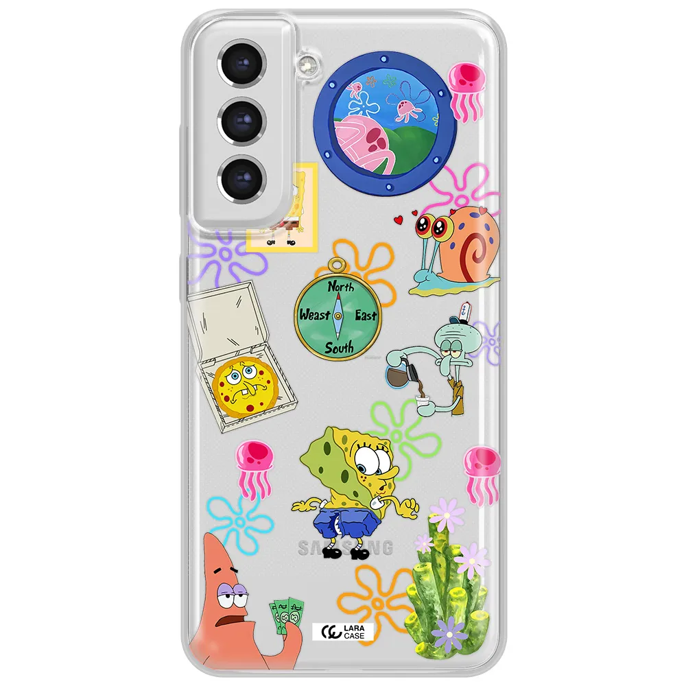 A Collection Of Cartoon Characters Samsung S21 Fe Clear Tpu Case