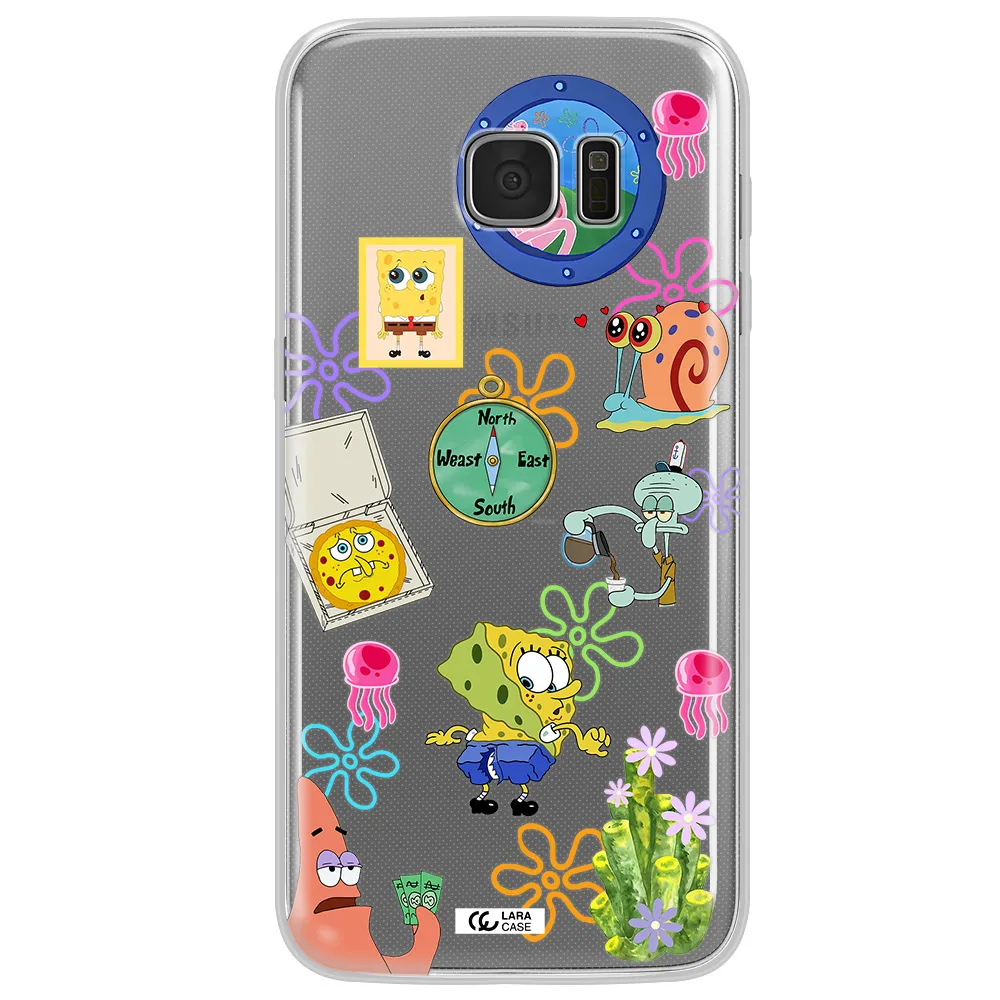a collection of cartoon characters Samsung S7 Edge Clear TPU Case