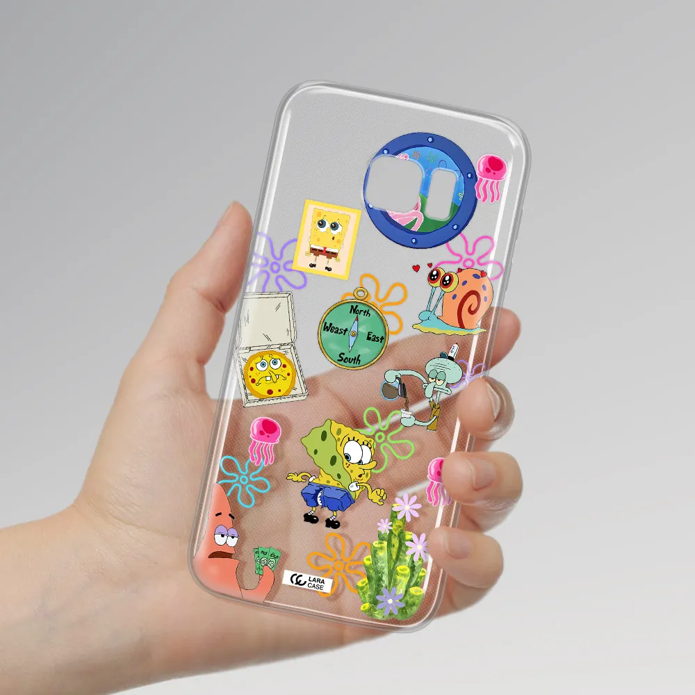 a collection of cartoon characters Samsung S7 Edge Clear TPU Case