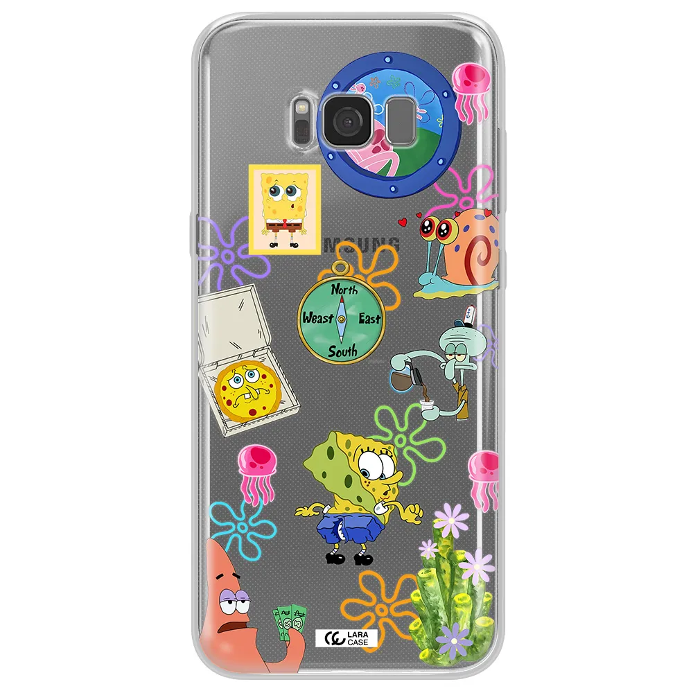 a collection of cartoon characters Samsung S8 Clear TPU Case