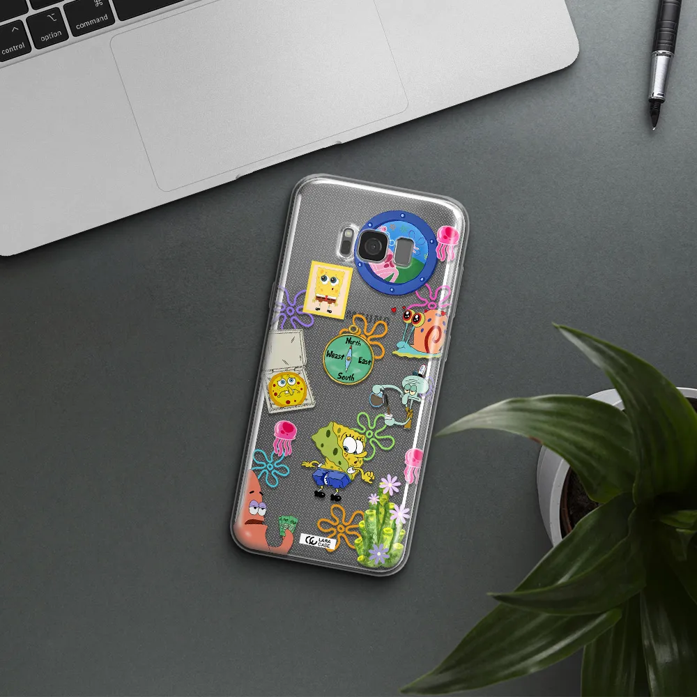 a collection of cartoon characters Samsung S8 Plus Clear TPU Case