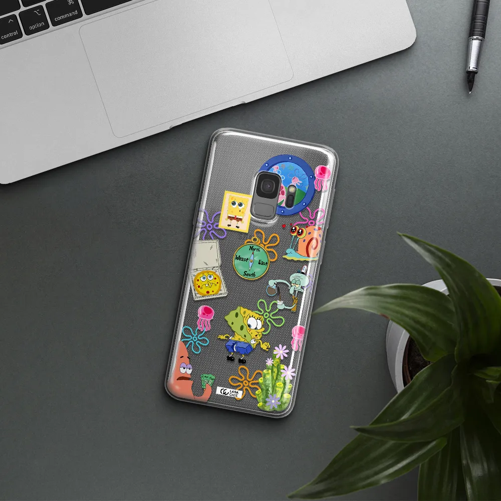 a collection of cartoon characters Samsung S9 Clear TPU Case