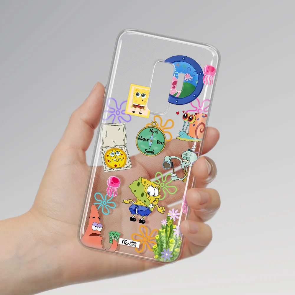 a collection of cartoon characters Samsung S9 Plus Clear TPU Case