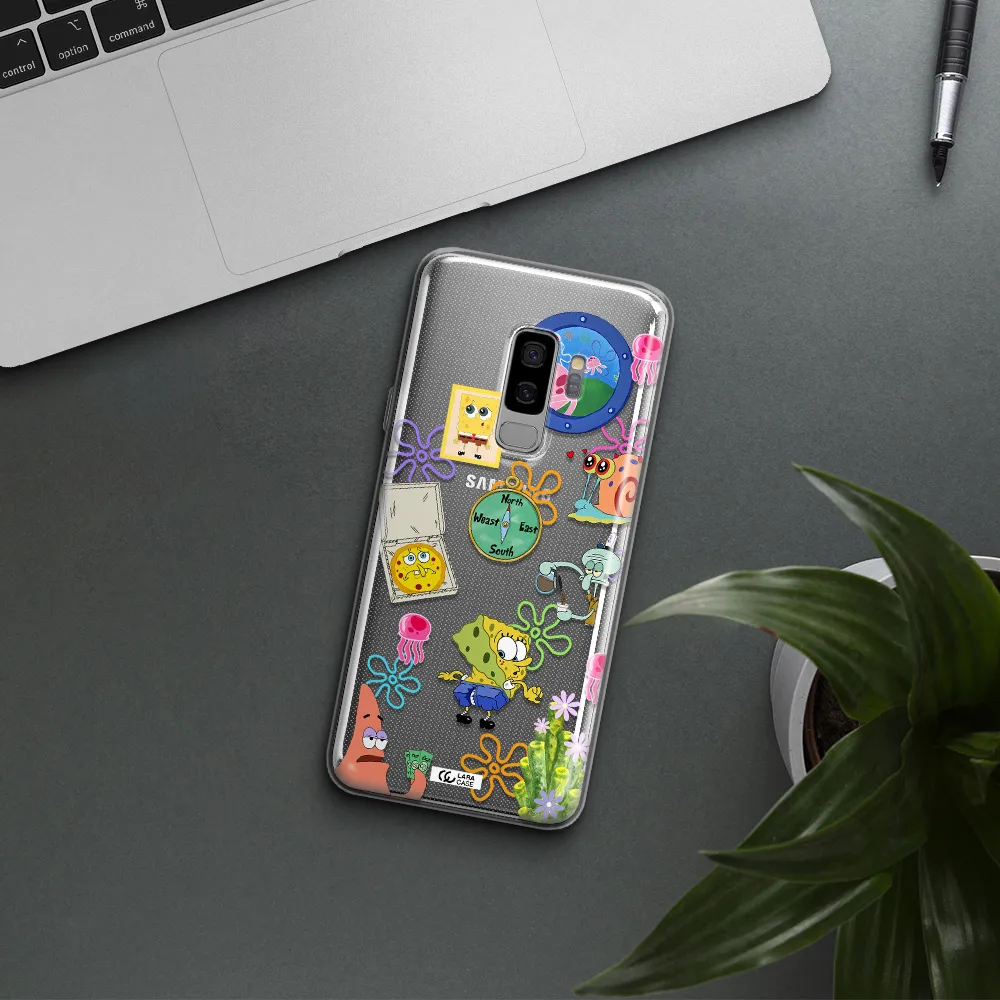 a collection of cartoon characters Samsung S9 Plus Clear TPU Case