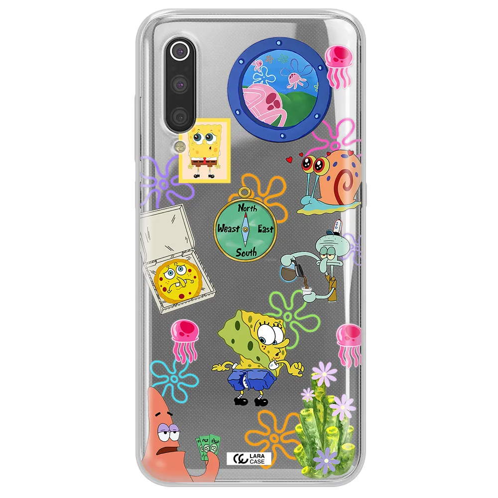 a collection of cartoon characters Xiaomi Mi 9 Clear TPU Case