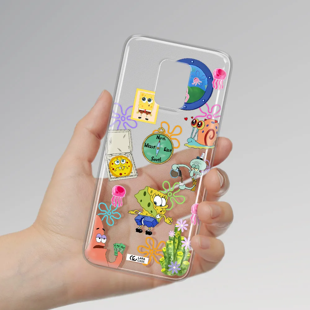 a collection of cartoon characters Xiaomi Note 9S Clear TPU Case