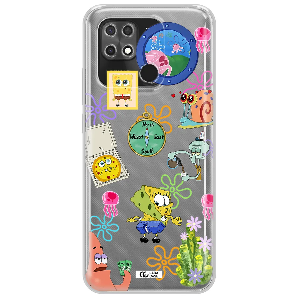 a collection of cartoon characters Xiaomi Redmi 10C Clear TPU Case