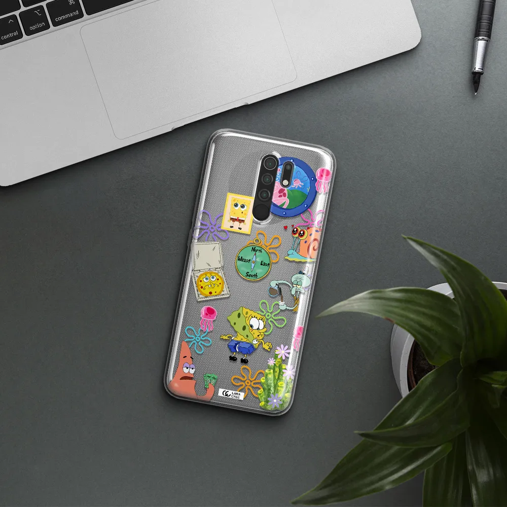 a collection of cartoon characters Xiaomi Redmi 9 Clear TPU Case
