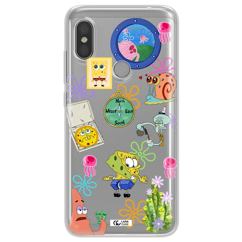 a collection of cartoon characters Xiaomi Redmi Note 6 Pro Clear TPU Case