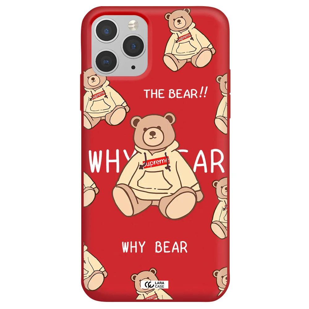 a pattern of a teddy bear Apple iPhone 11 pro Silicone Imperial Red Case