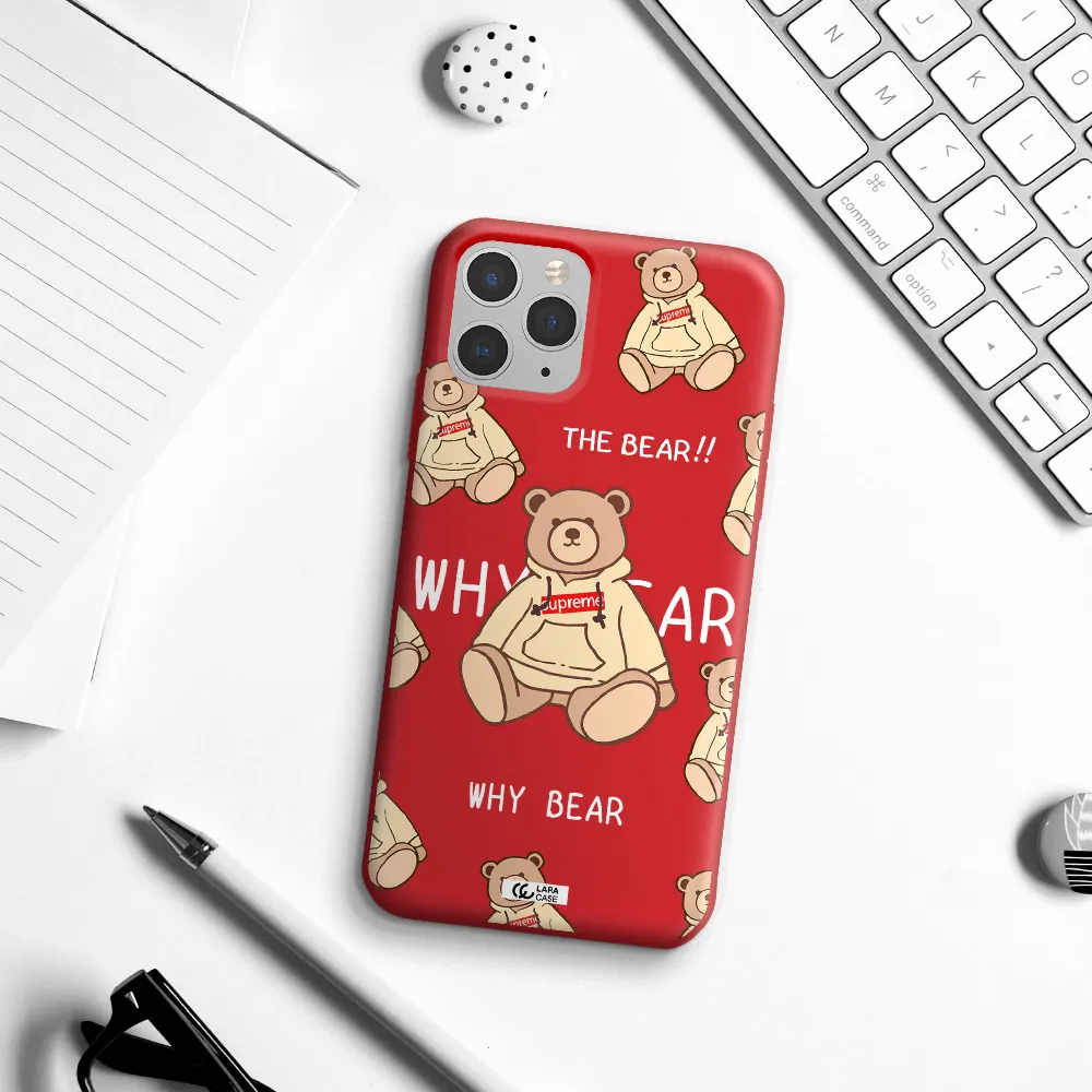 a pattern of a teddy bear Apple iPhone 11 pro Silicone Imperial Red Case