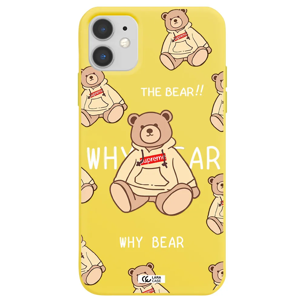 a pattern of a teddy bear Apple iPhone 11 Silicone canary yellow Case