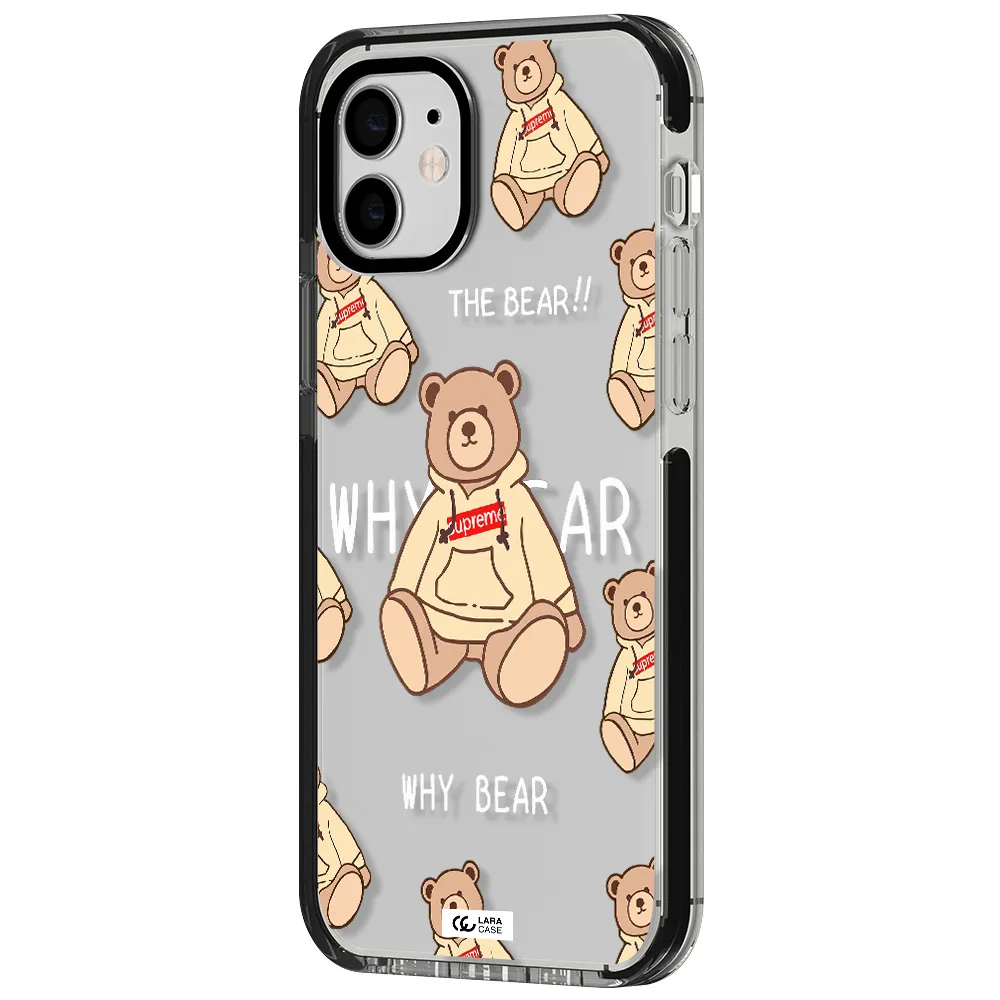 a pattern of a teddy bear Apple iPhone 12 impact black border Case