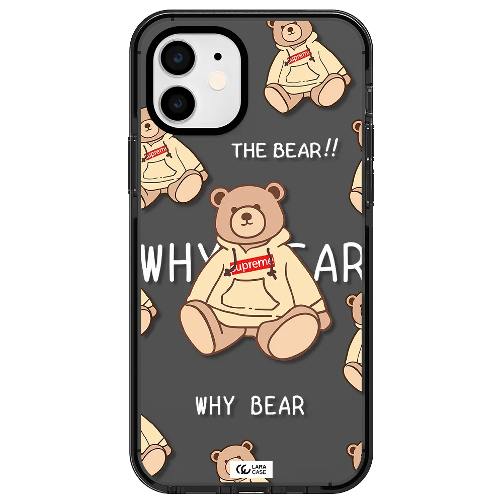 a pattern of a teddy bear Apple iPhone 12 impact Smoke Black Case