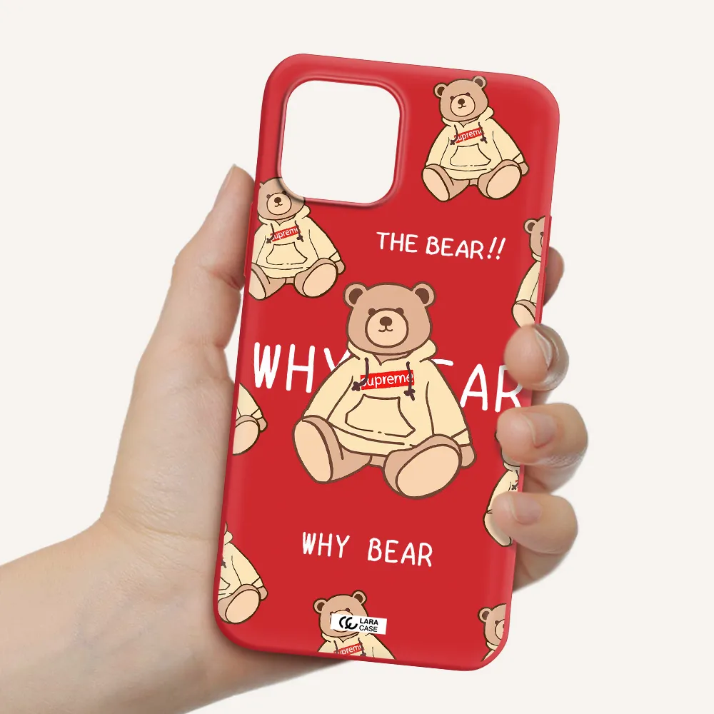 a pattern of a teddy bear Apple iPhone 12 mini Silicone Imperial Red Case
