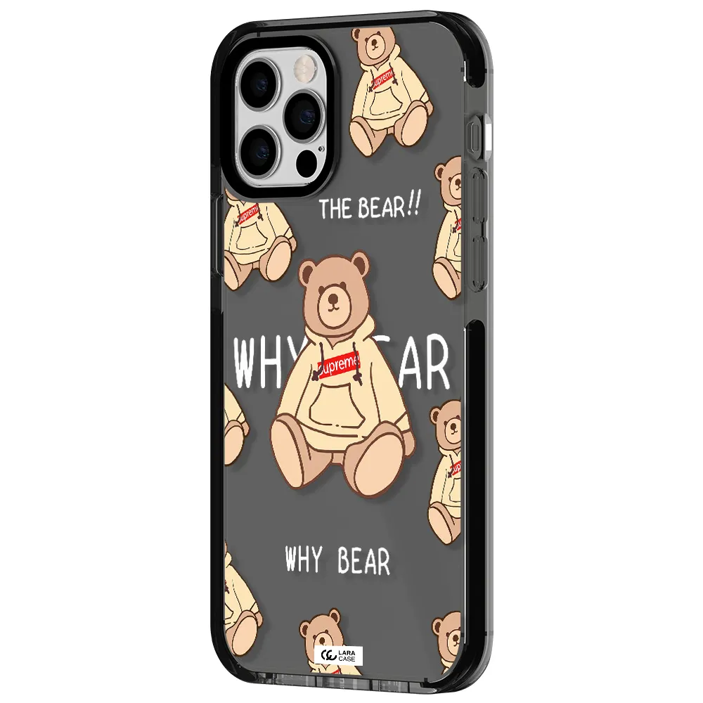 a pattern of a teddy bear Apple iPhone 12 pro impact Smoke Black Case