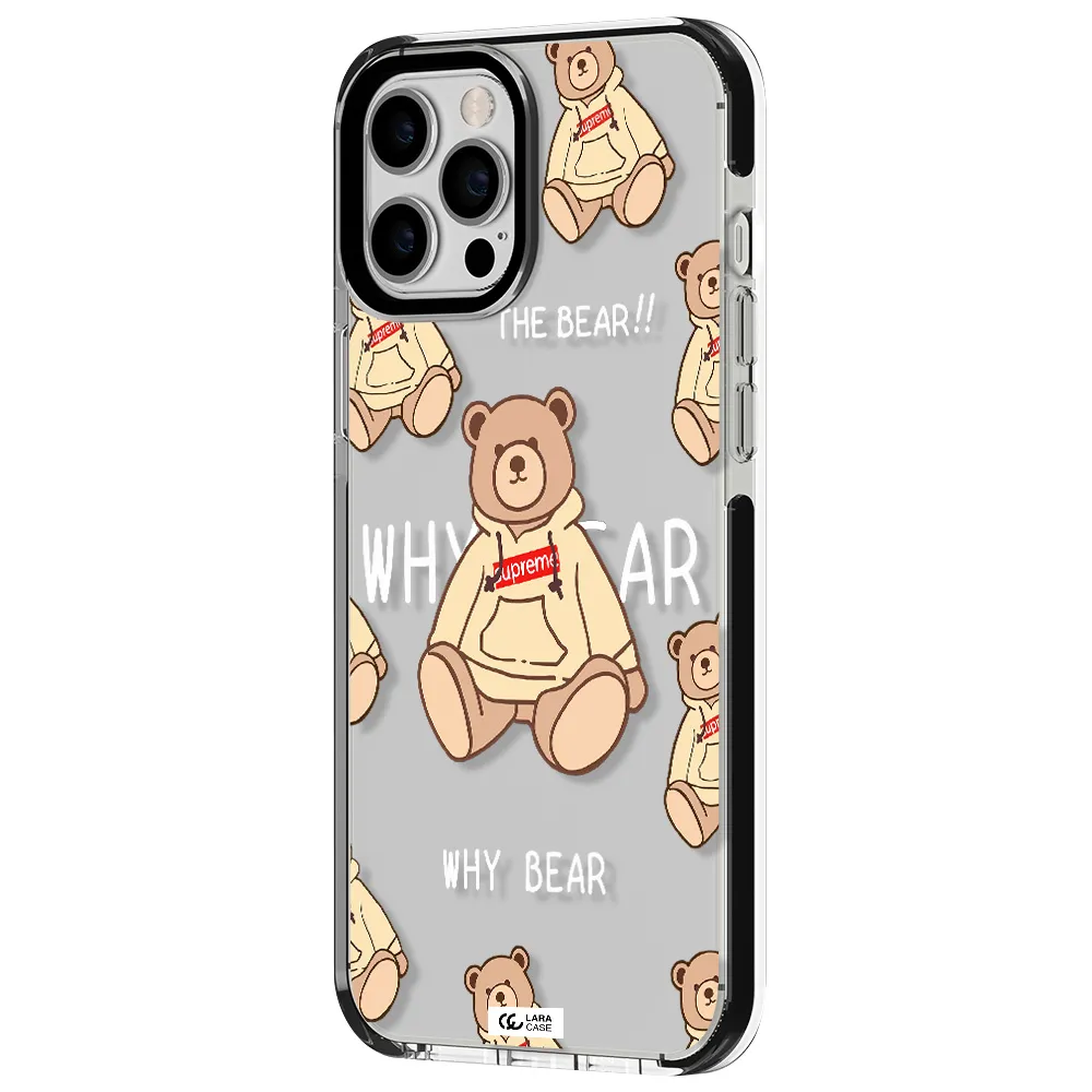 a pattern of a teddy bear Apple iPhone 12 pro max impact black border Case