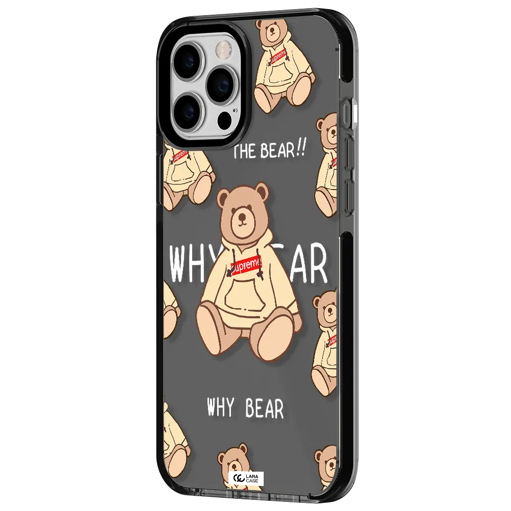 a pattern of a teddy bear Apple iPhone 12 pro max impact Smoke Black Case
