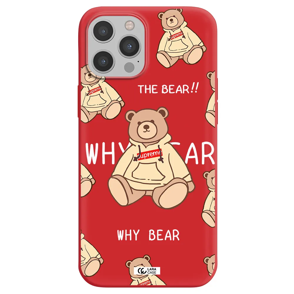 a pattern of a teddy bear Apple iPhone 12 pro max Silicone Imperial Red Case