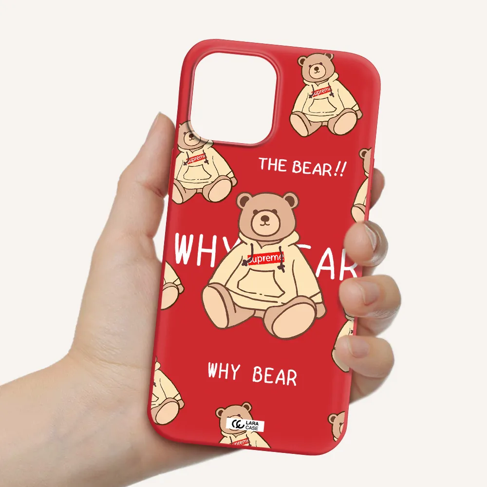 a pattern of a teddy bear Apple iPhone 12 pro max Silicone Imperial Red Case