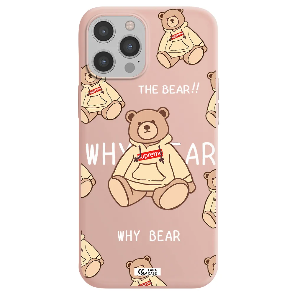 a pattern of a teddy bear Apple iPhone 12 pro max Silicone pastel pink Case