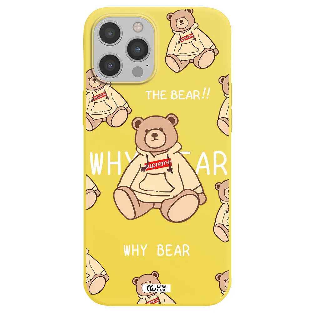 a pattern of a teddy bear Apple iPhone 12 pro Silicone canary yellow Case