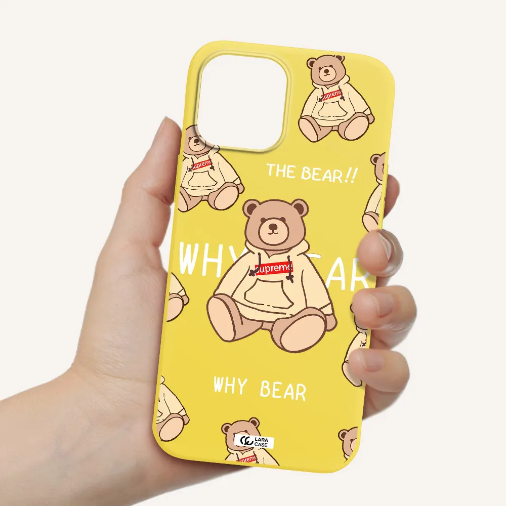 a pattern of a teddy bear Apple iPhone 12 pro Silicone canary yellow Case