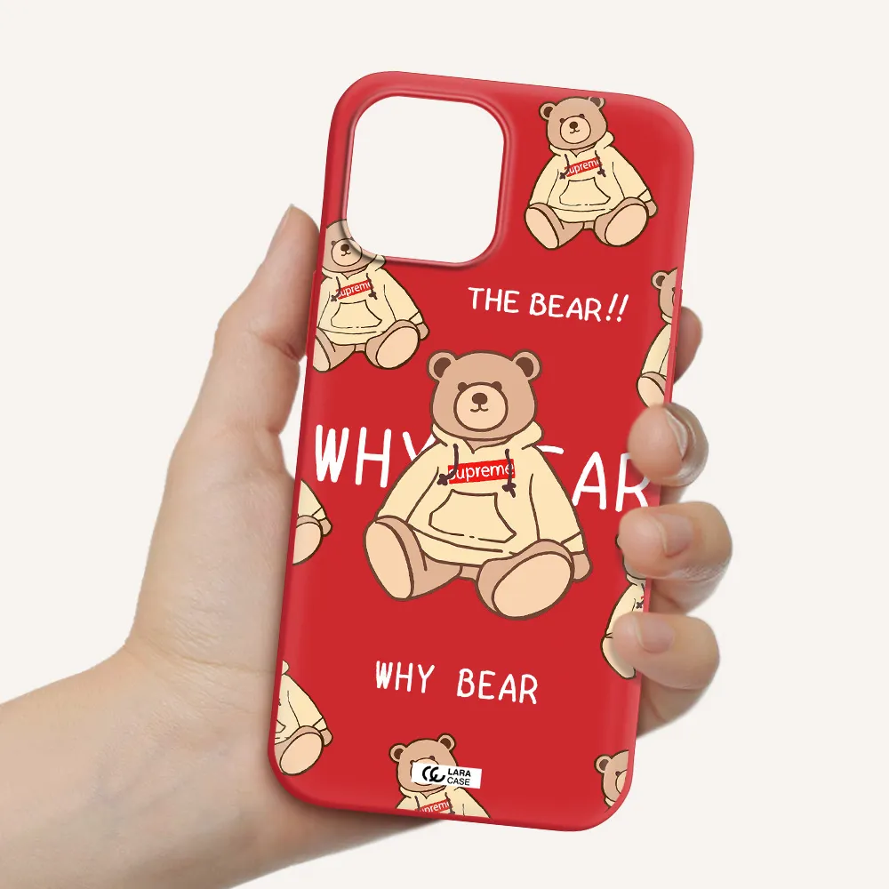 a pattern of a teddy bear Apple iPhone 12 pro Silicone Imperial Red Case