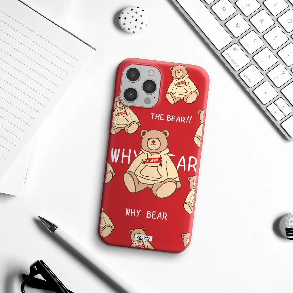 a pattern of a teddy bear Apple iPhone 12 pro Silicone Imperial Red Case