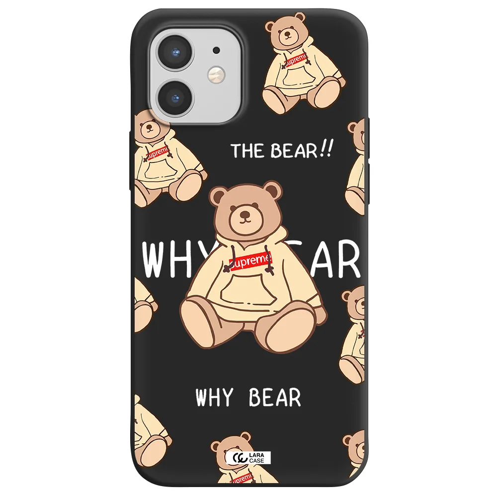 a pattern of a teddy bear Apple iPhone 12 Silicone black Case
