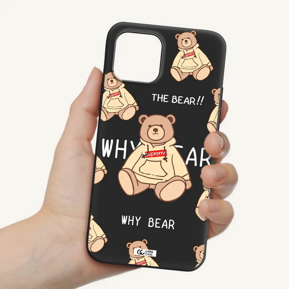 a pattern of a teddy bear Apple iPhone 12 Silicone black Case