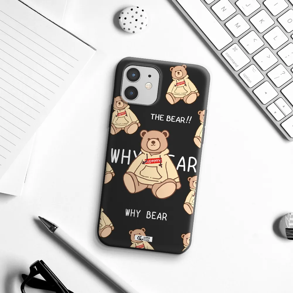 a pattern of a teddy bear Apple iPhone 12 Silicone black Case