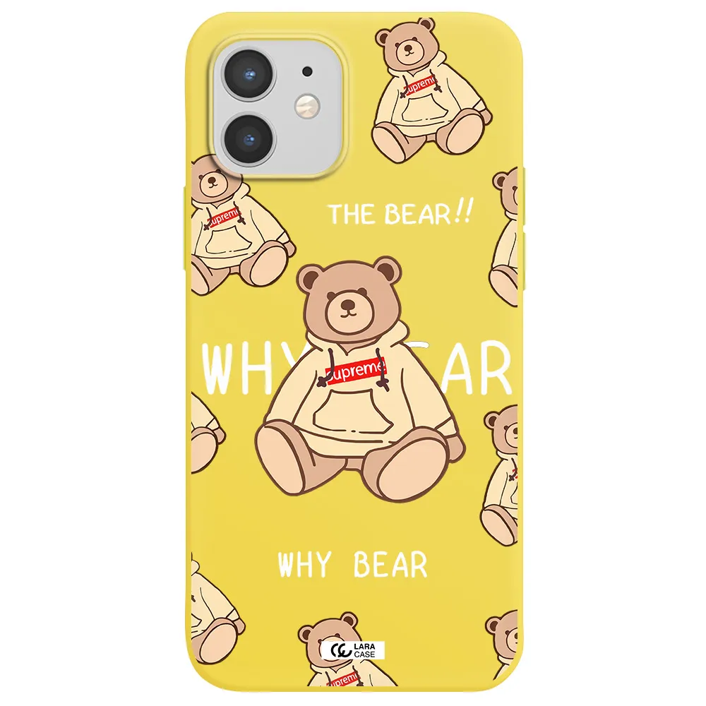 a pattern of a teddy bear Apple iPhone 12 Silicone canary yellow Case