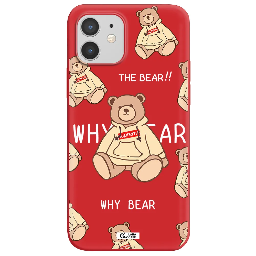 a pattern of a teddy bear Apple iPhone 12 Silicone Imperial Red Case