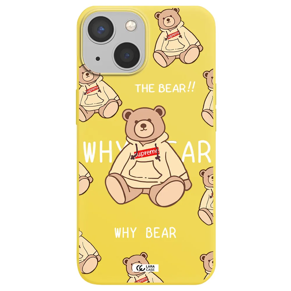 a pattern of a teddy bear Apple iPhone 13 mini Silicone canary yellow Case