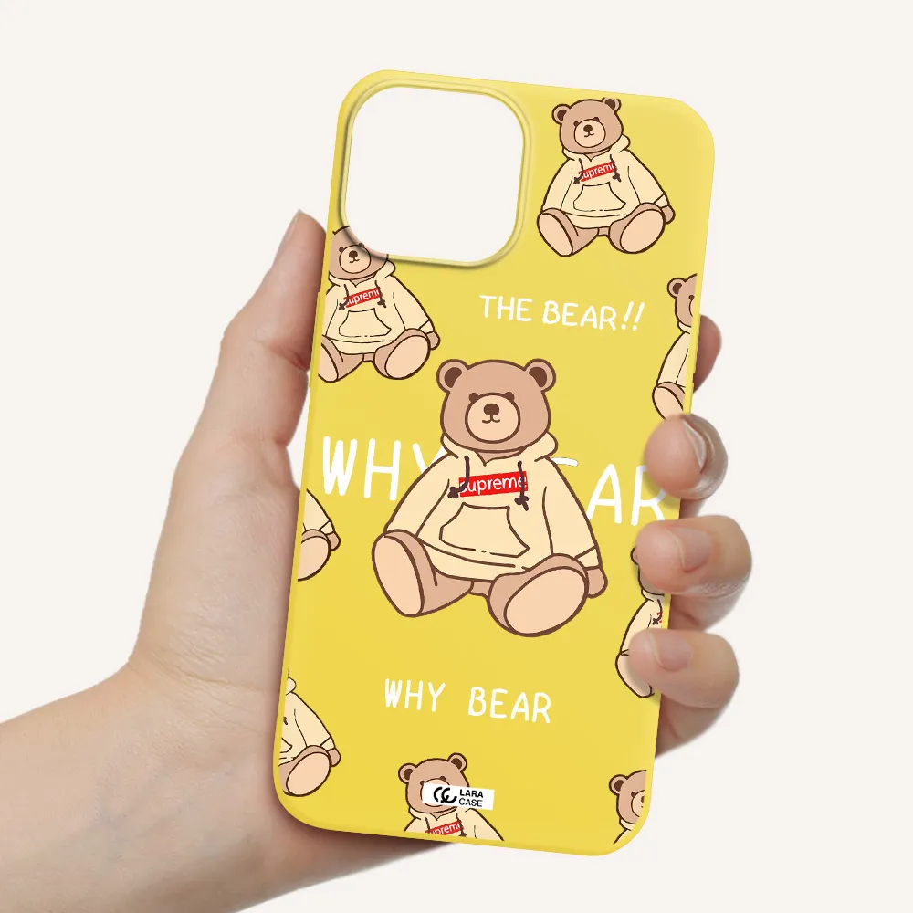 a pattern of a teddy bear Apple iPhone 13 mini Silicone canary yellow Case