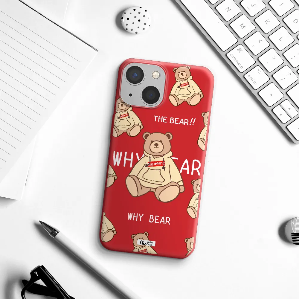 a pattern of a teddy bear Apple iPhone 13 mini Silicone Imperial Red Case